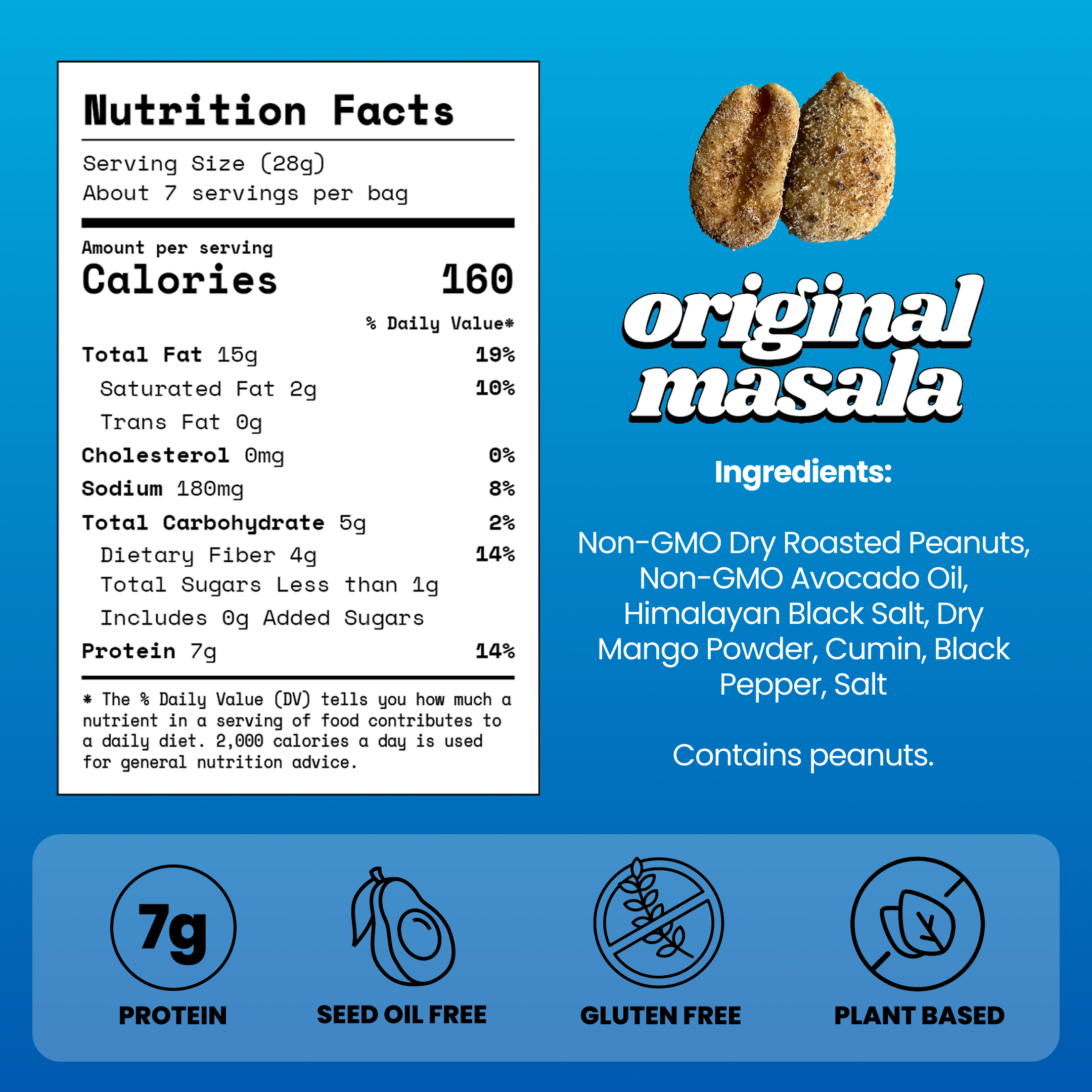 Salty Dry Roasted Peanuts – Gourmet Protein Snack 7.0oz