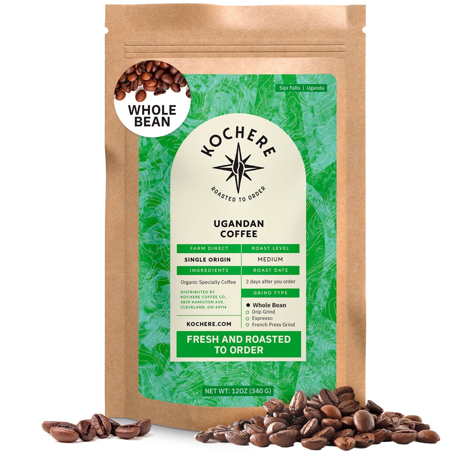 Ugandan Sipi Falls Single Origin, Organic Medium Roast Coffee