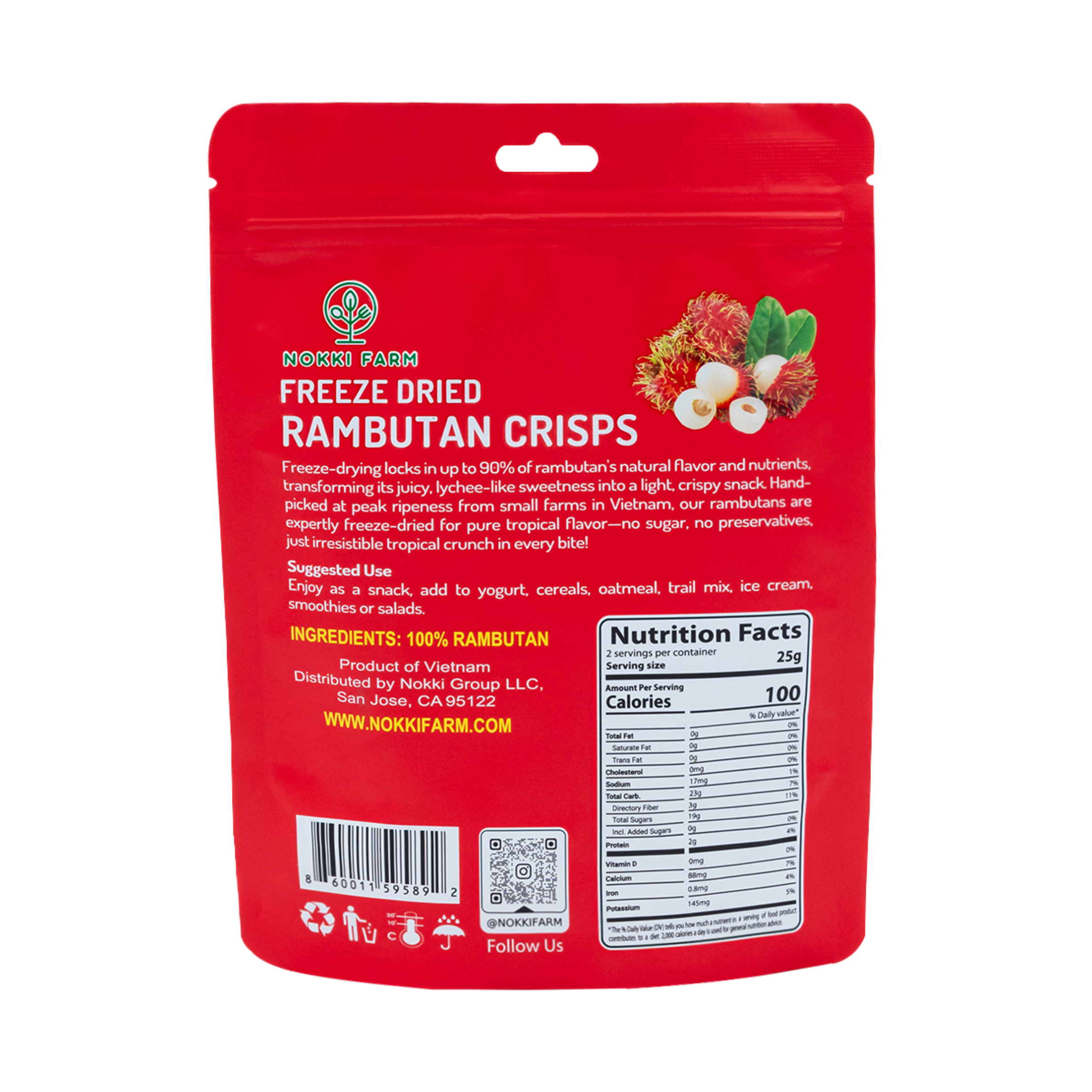 NOKKI FARM Freeze Dried Rambutan Crisps - No Added Sugar