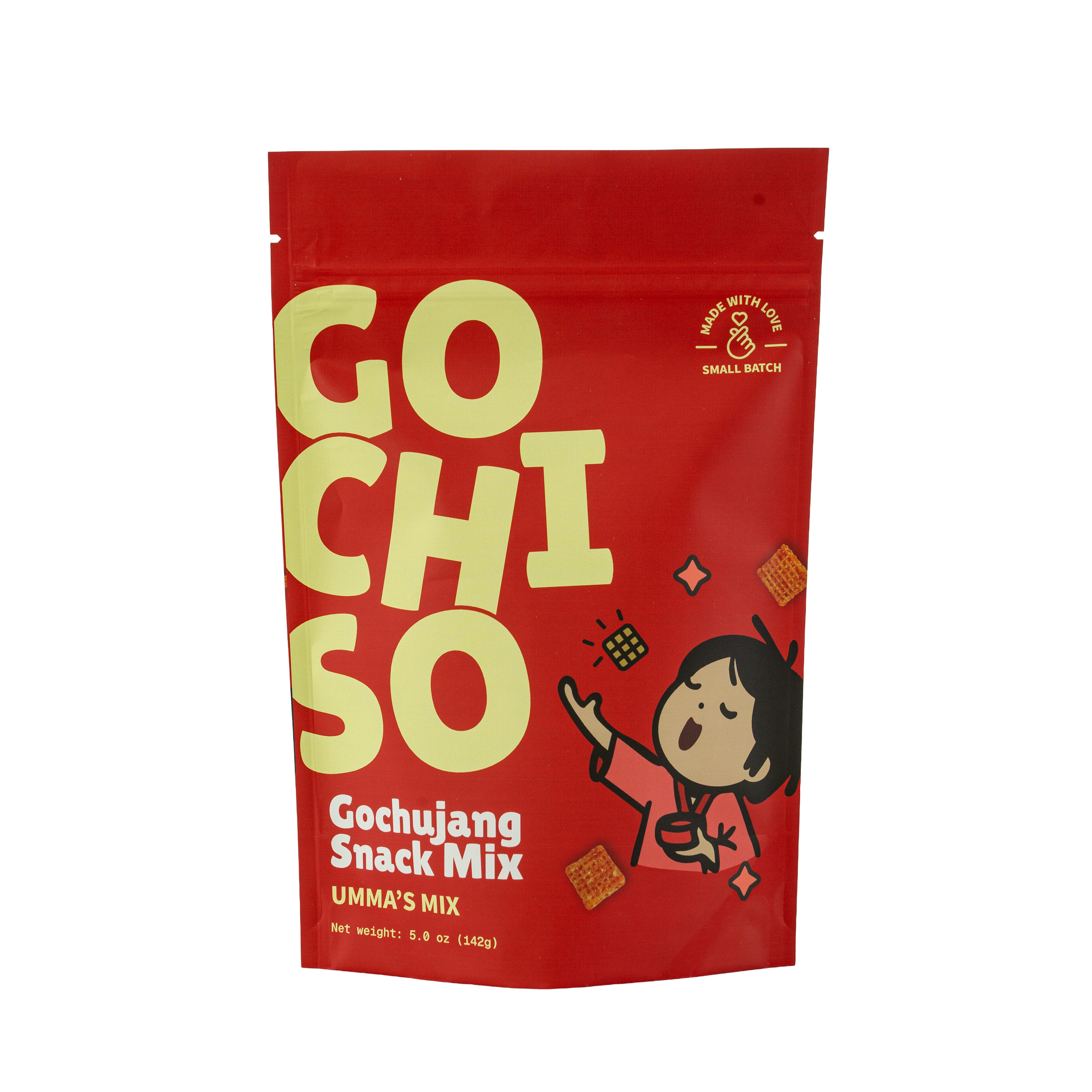 Gochiso Umma's Mix gochujang snack mix, 5 oz front package