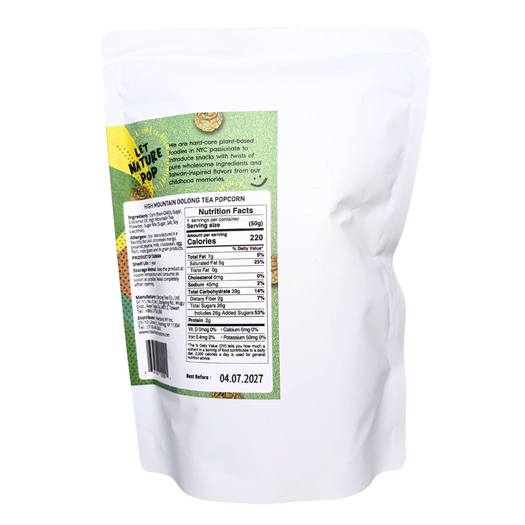 Heartland NY High Mountain Oolong Tea Popcorn 1.76 oz back package