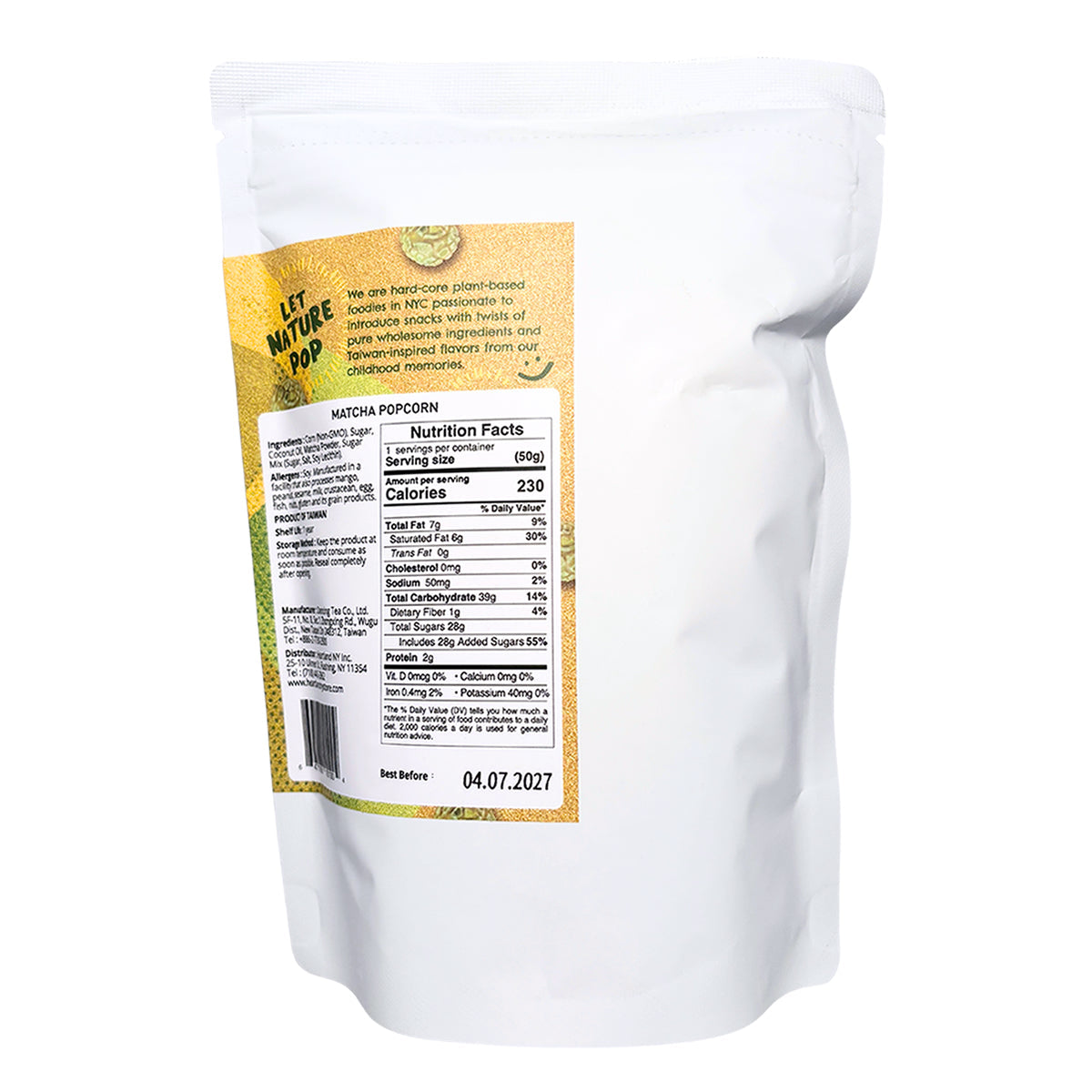 Heartland NY Matcha Popcorn 1.76 oz back package