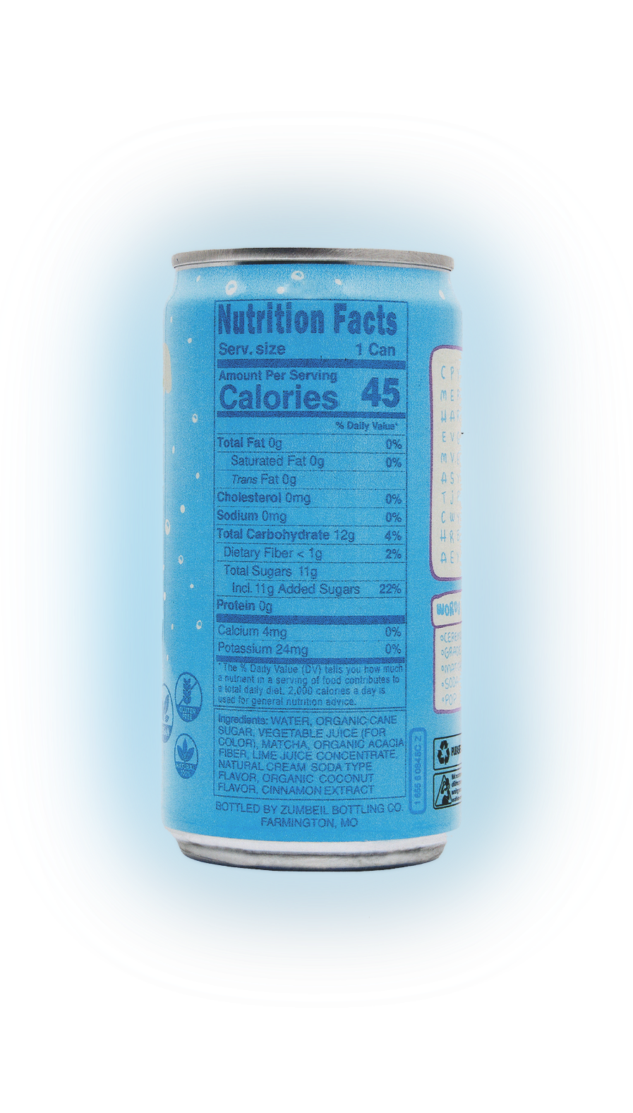 Lantern Beverages The Original Matcha Soda, 8.4 fl oz nutrition panel