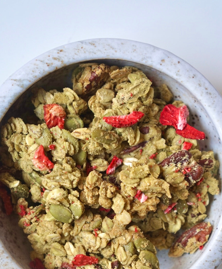 Nomi Crunch Strawberry Matcha protein granola 8 oz bag