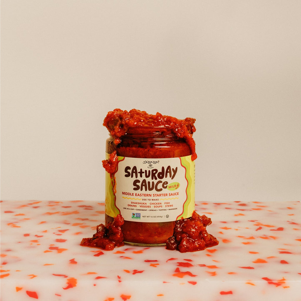 Serving suggestion for Sababa Foods Saturday Sauce Mild
