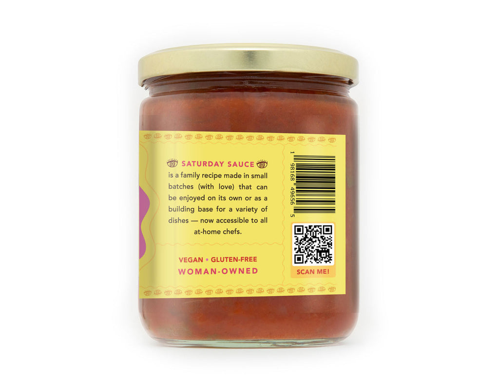 Sababa Foods Saturday Sauce Slightly Spicy 16 oz jar, right side