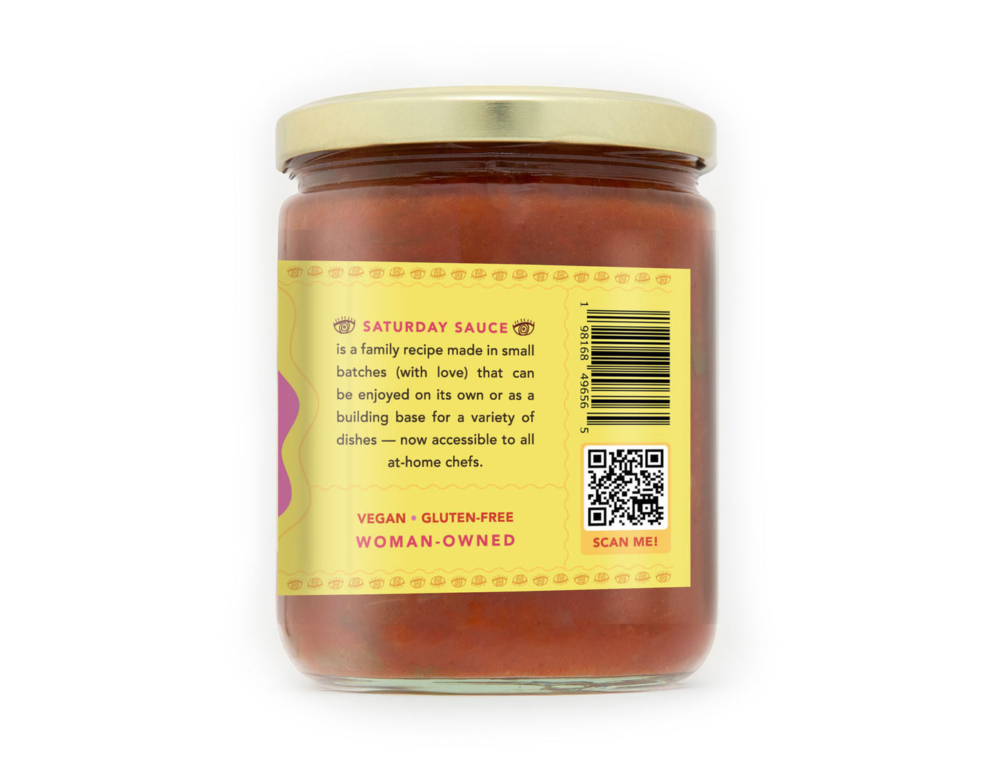 Sababa Foods Saturday Sauce Slightly Spicy 16 oz jar, right side